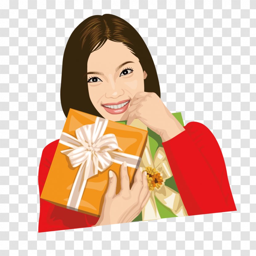 Euclidean Vector - Cartoon - The Woman In Red Holding Gift Transparent PNG