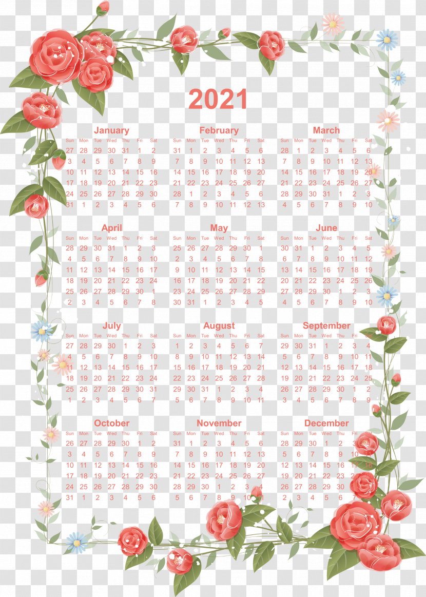 2021 Drawing Calendar Flowers. - Floral Design Transparent PNG