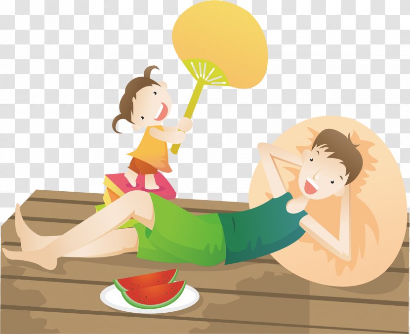 Summer Cartoon Poster Photography Illustration - Watermelon - Father And Daughter Vacation Life To Eat Shade Transparent PNG