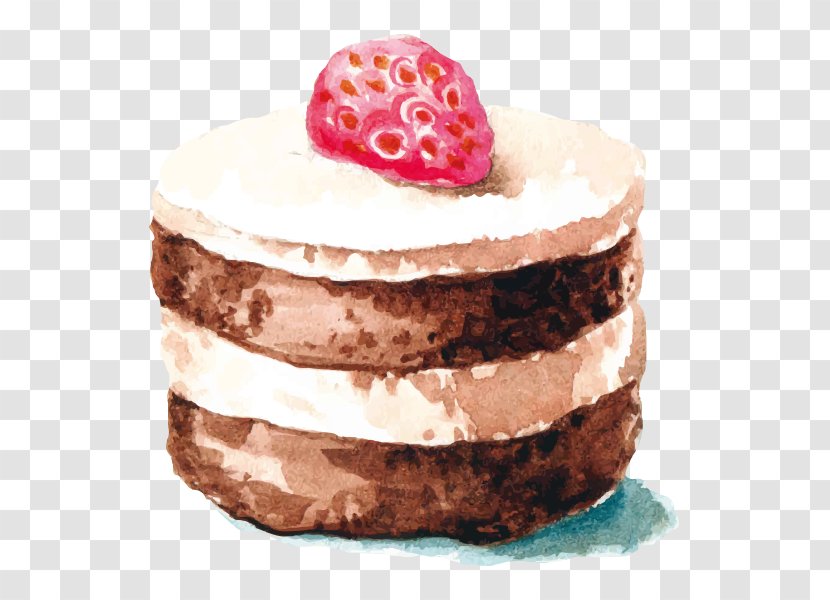 Cupcake Chocolate Cake Watercolor Painting Strawberry - Mousse - Covered Strawberries Transparent PNG