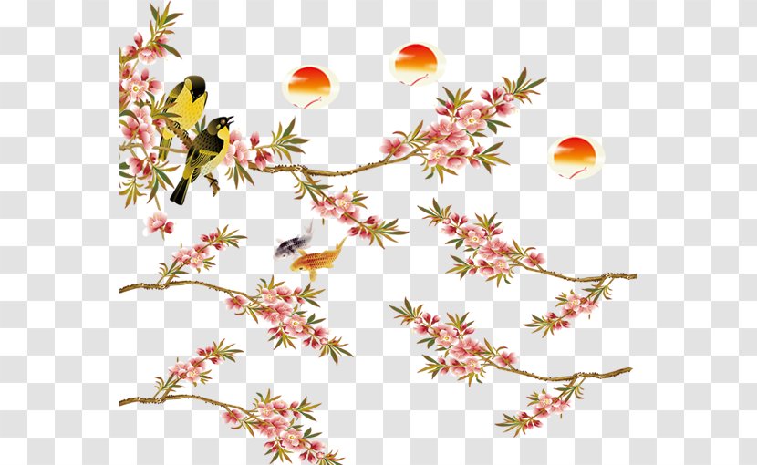 Bird-and-flower Painting Ink Wash Gongbi - Chinoiserie - China Wind Creative Posters Transparent PNG