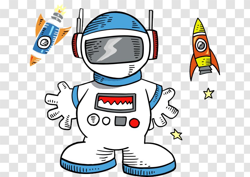 Cartoon Astronaut Clip Art - Outer Space - Hand-painted Vector Transparent PNG