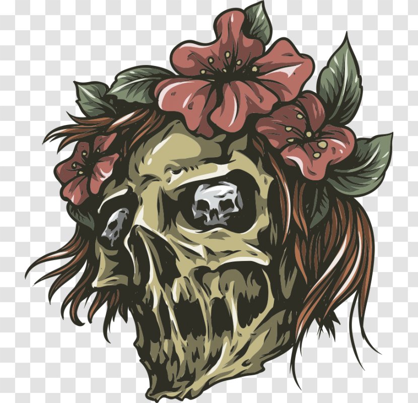 Vector Graphics Skull Illustration Royalty-free Packs - Royaltyfree - And Flower Sketch Horns Transparent PNG