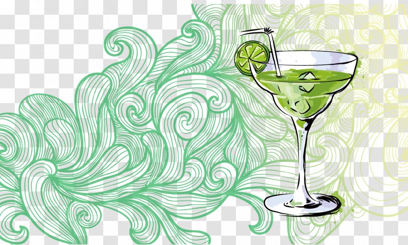Cocktail Wine Glass Drink Green - Champagne Stemware - Hand Painted Vector Transparent PNG