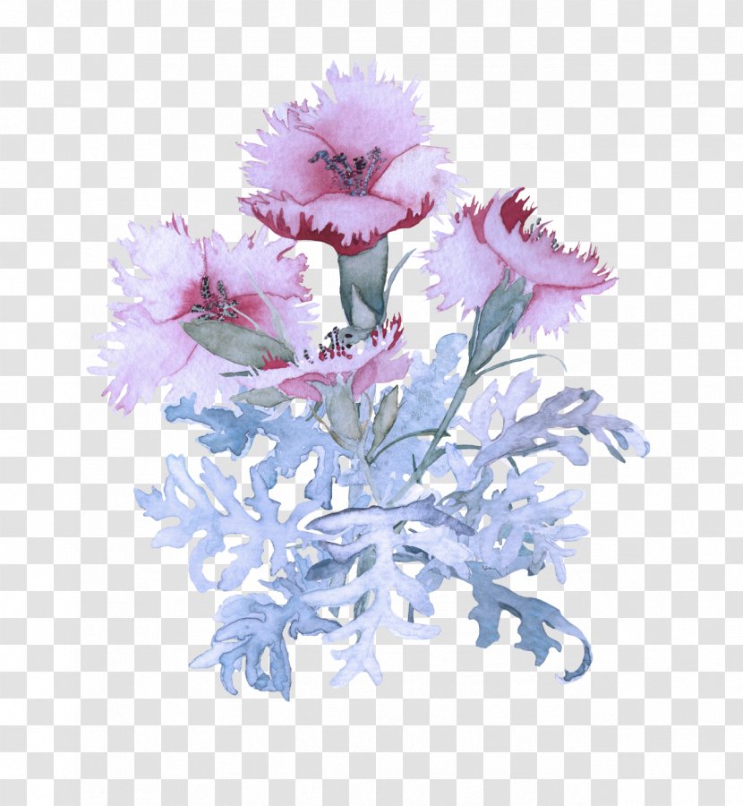 Flowering Plant Flower Pink Cut Flowers - Watercolor Paint Violet Transparent PNG