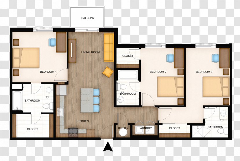 Apartment House 3D Floor Plan The Flats At WSU - Wichita State University - Best Layout Design Transparent PNG