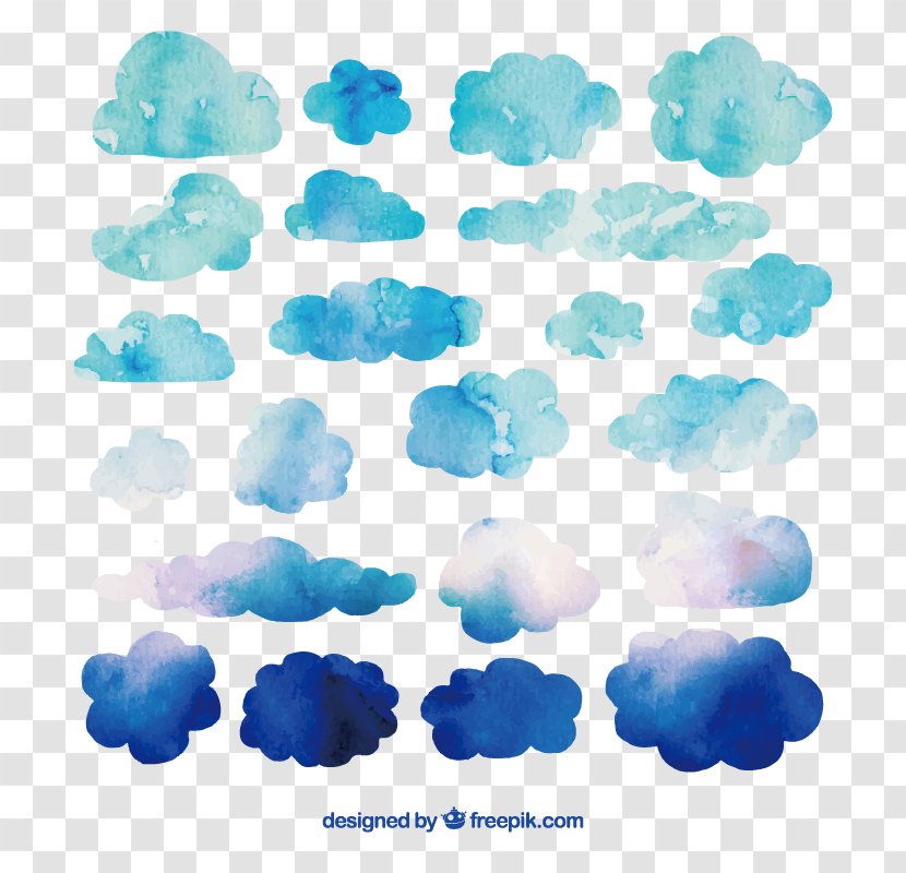 Watercolor Painting Cloud Clip Art - Aqua - 22 Blue Clouds Transparent PNG