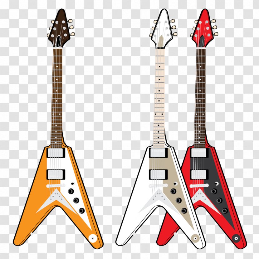 Gibson Flying V Les Paul Junior Explorer Guitar - Retro Art Transparent PNG