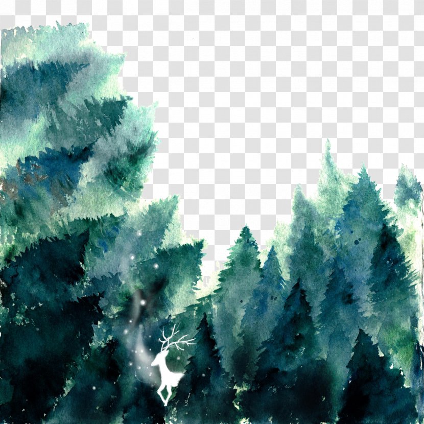 Forest Watercolor Painting If(we) - Green - Painted Transparent PNG