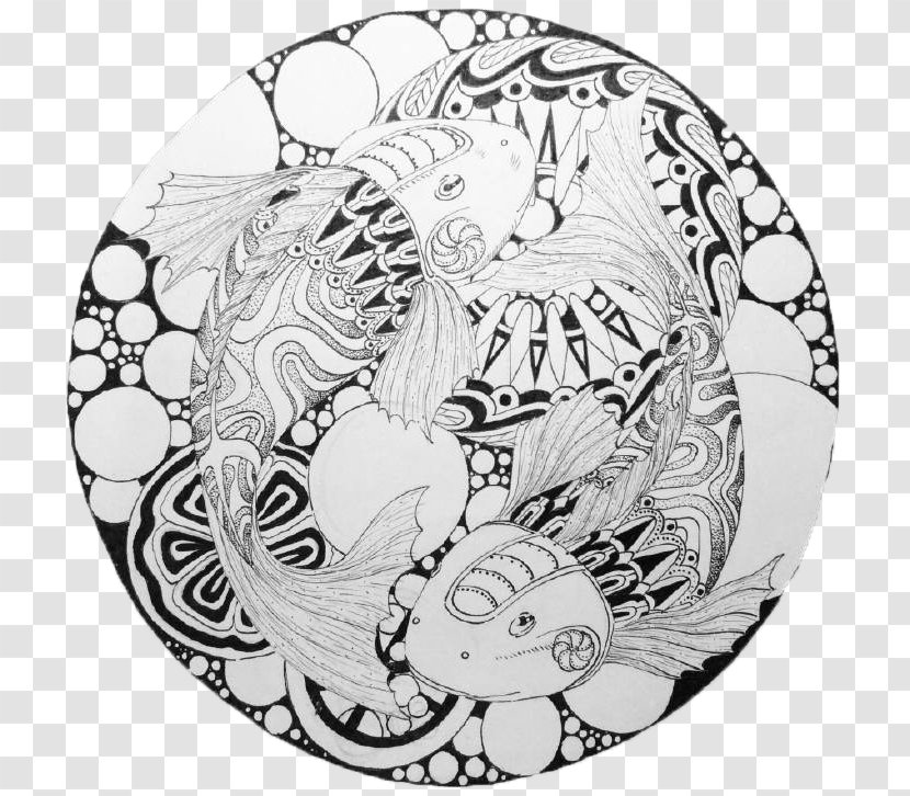 Black And White Circle Illustration - Cartoon - Pisces Totem Transparent PNG