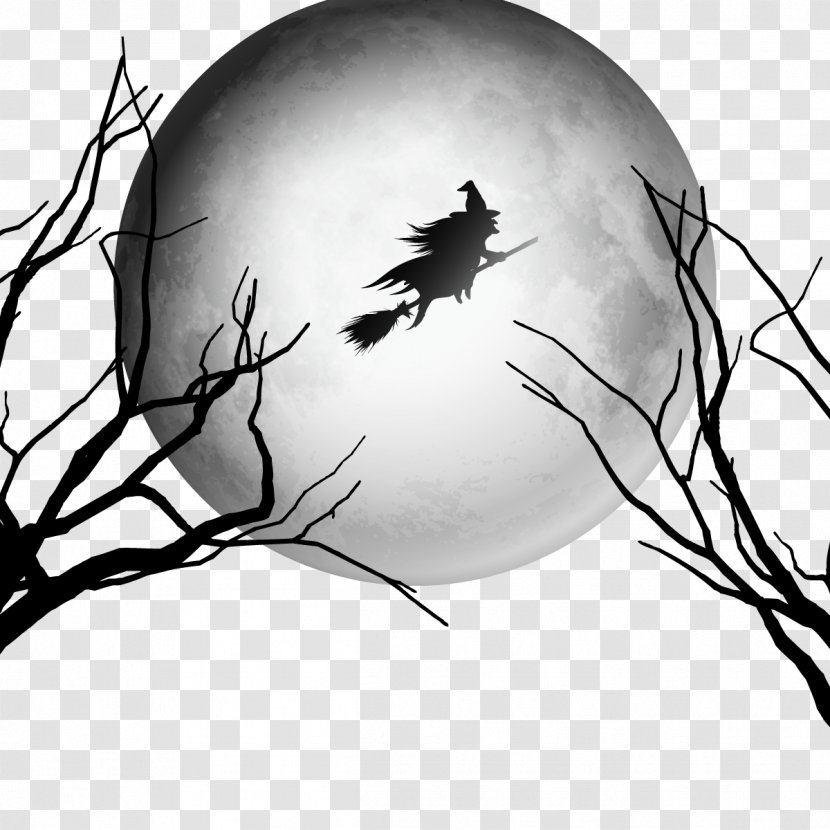 Halloween Witchcraft Party - Vector Witch Flying In The Night Sky Transparent PNG