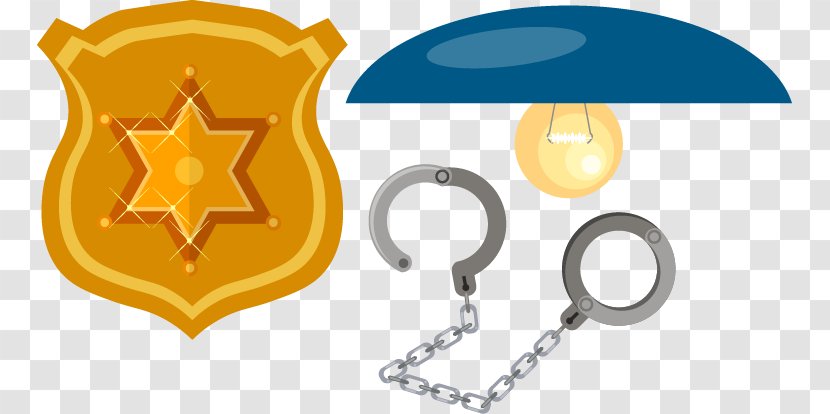 Police Officer Badge Hand - Orange - Hand-painted Handcuffs Element Transparent PNG