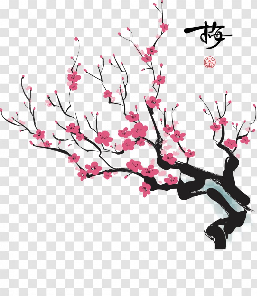 Cherry Blossom Plum Drawing - Branch - Creative Retro Snow Transparent PNG
