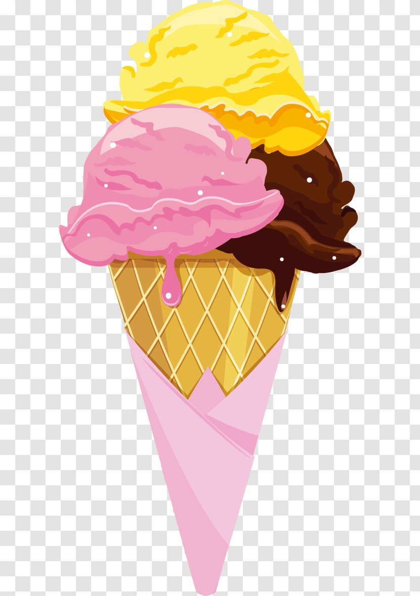 Neapolitan Ice Cream Cone Dessert - Vector Color Transparent PNG