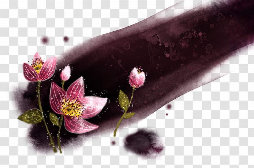 Ink Wash Painting Watercolor Inkstick - Lotus Transparent PNG