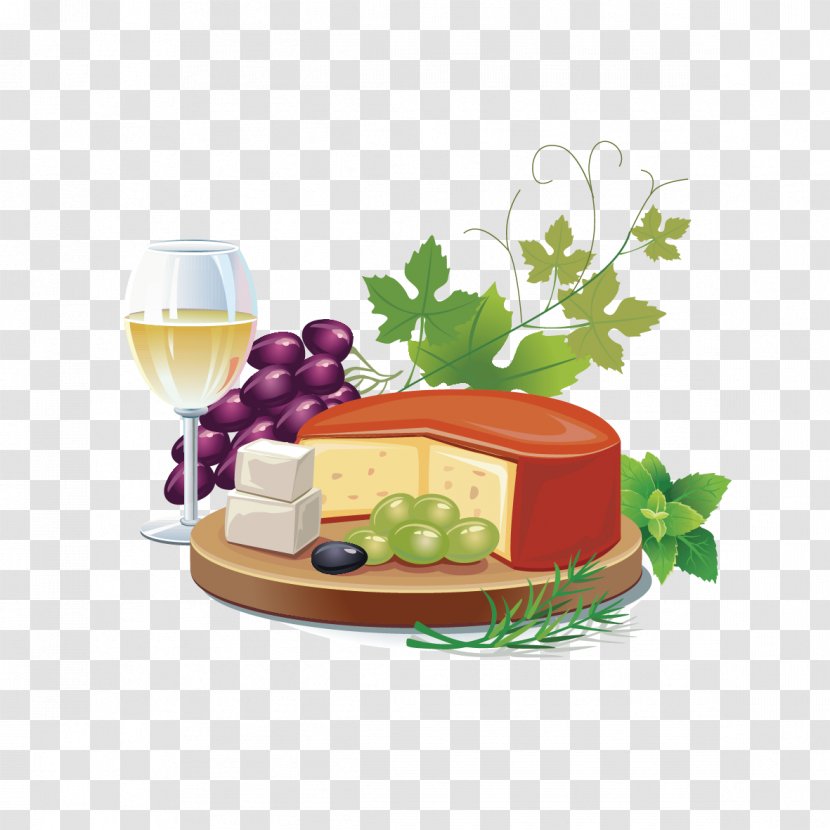White Wine French Cuisine Cheese Clip Art - Vector Grapes And Cakes Transparent PNG