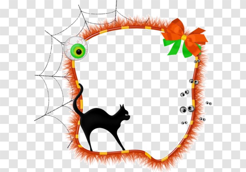 Black Cat Halloween Picture Frame Clip Art - Pumpkin - Cartoon Transparent PNG