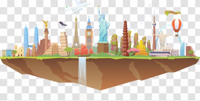 Travel Road Trip Tourism Illustration - Web Banner - Vector Aircraft And The Statue Of Liberty Transparent PNG