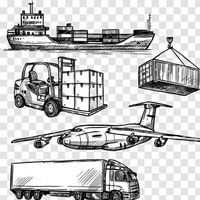 Sketch Logistics Cargo Transport Drawing - Line Art - Warehouse Transparent PNG