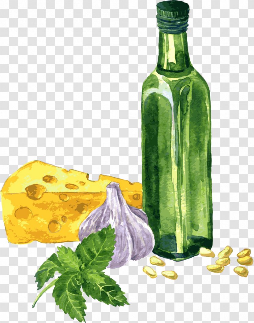Pesto Watercolor Painting Clip Art - Basil - Bottle Cheese Transparent PNG