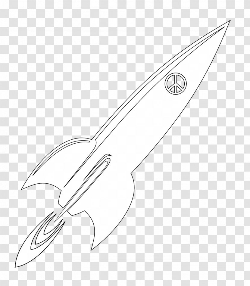 Line Art Black And White Drawing Clip - Rocket Transparent PNG