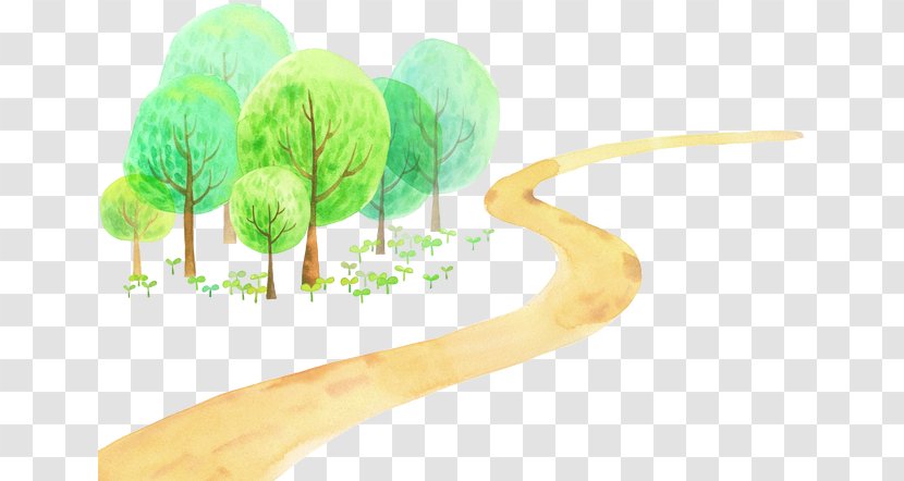 Cartoon Illustration - Grass - Painted Country Road Transparent PNG