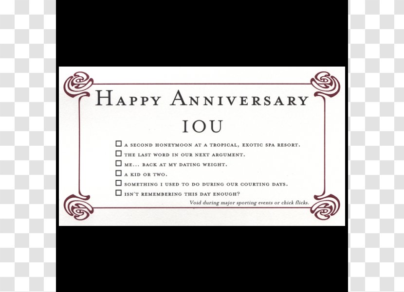 Birthday IOU Anniversary Greeting & Note Cards Credit Card - Area - Happy Romantic Transparent PNG