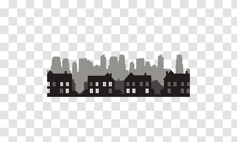 Silhouette Building City Skyline - Black And White Transparent PNG