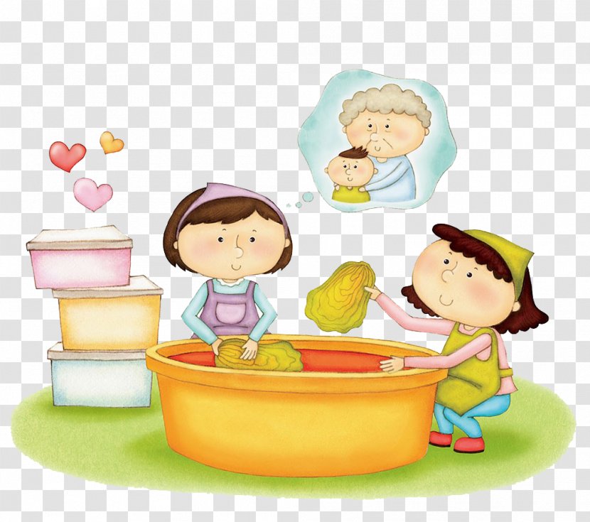 Clip Art - Photography - The Child To Help Her Mother Wash Vegetables Transparent PNG