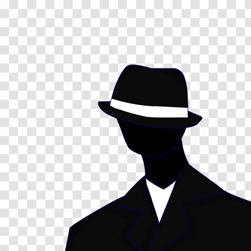 Fedora Silhouette Black White Clip Art - Headgear - Mystery Man Transparent PNG