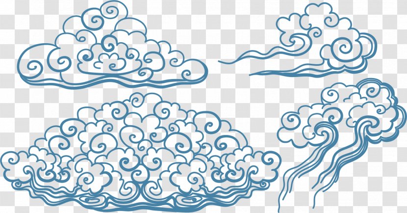 Japan Tattoo Irezumi Cloud Art - Blue - Vector Hand-painted Clouds Transparent PNG