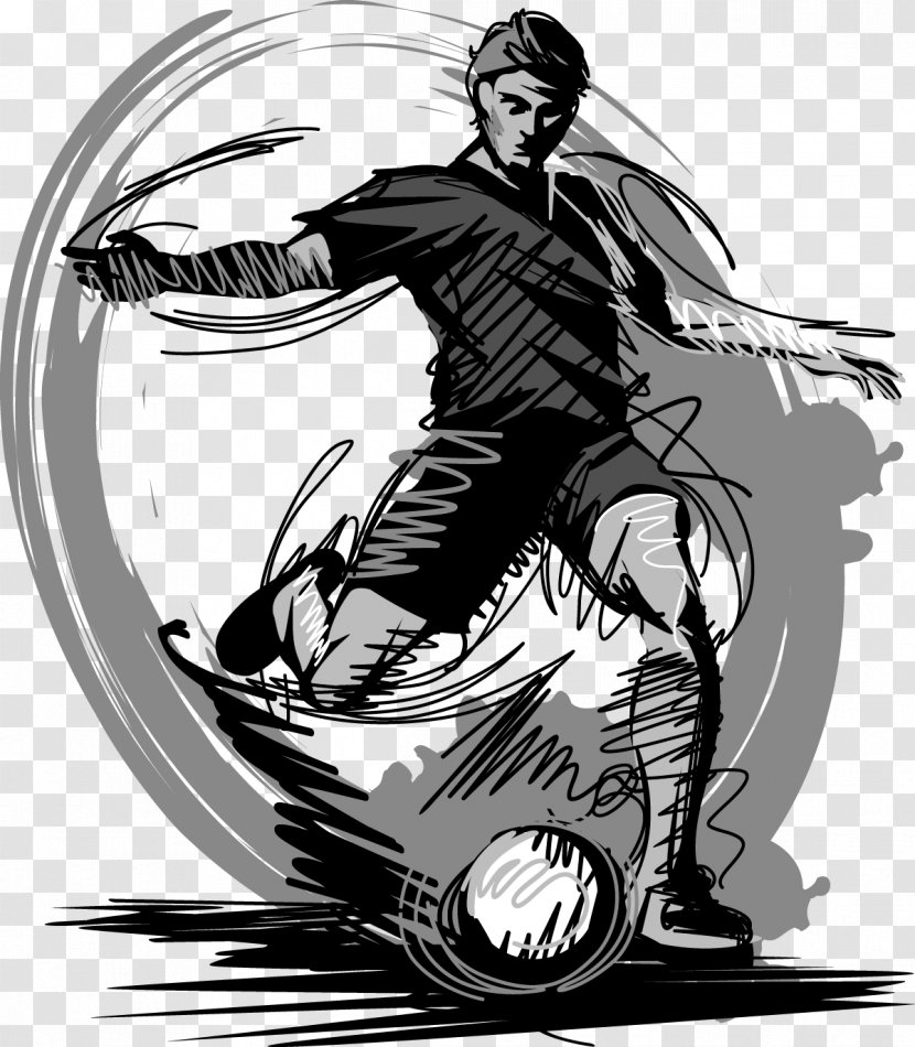 Football Player Drawing Sketch - Kick - Play Transparent PNG