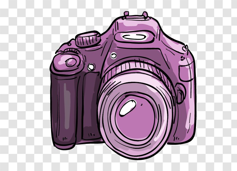 Digital Camera Single-lens Reflex Cartoon Drawing - Single Lens - Hand Painted Purple SLR Transparent PNG