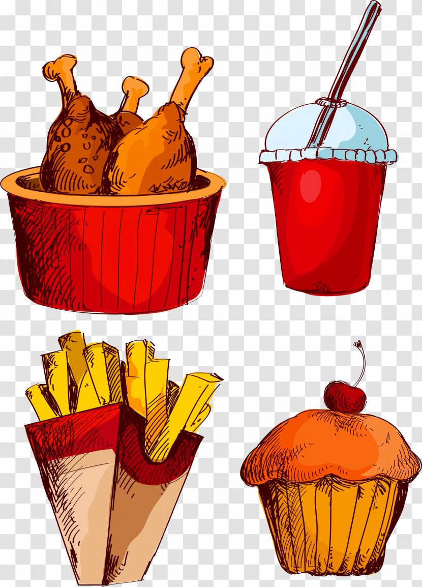 Fried Chicken Fast Food French Fries Cola - Vector Cake Transparent PNG