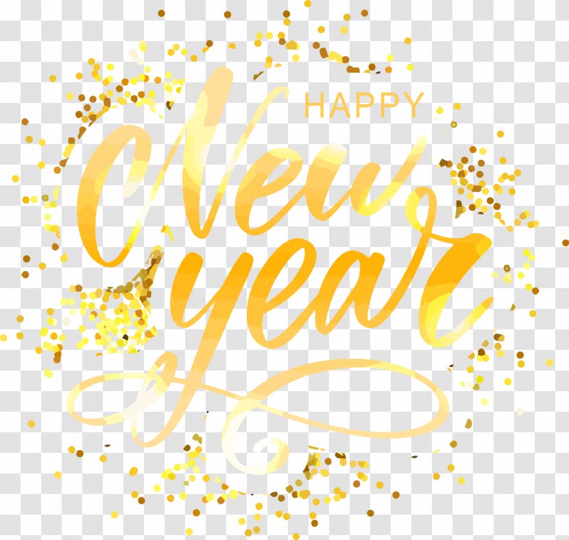Happy New Year - Calligraphy Yellow Transparent PNG