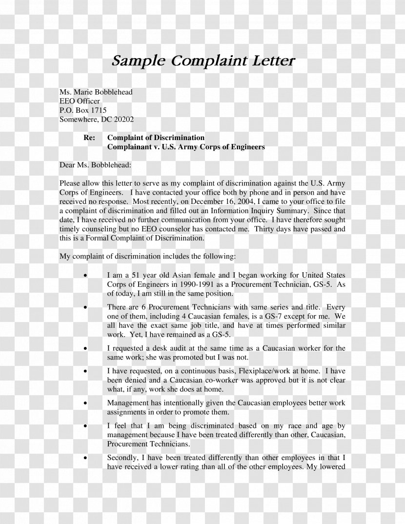 Complaint Form Letter Writing Grievance - Area - Racial Discrimination Transparent PNG