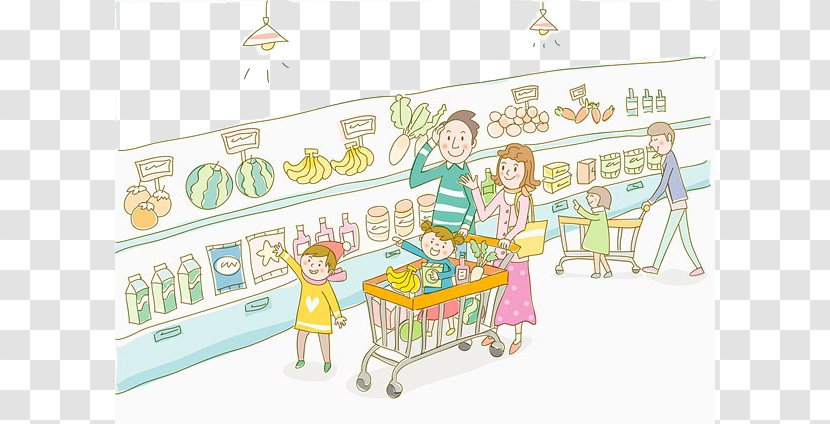 Food Cartoon Grocery Store Supermarket Illustration - And Parents Buy In The Transparent PNG