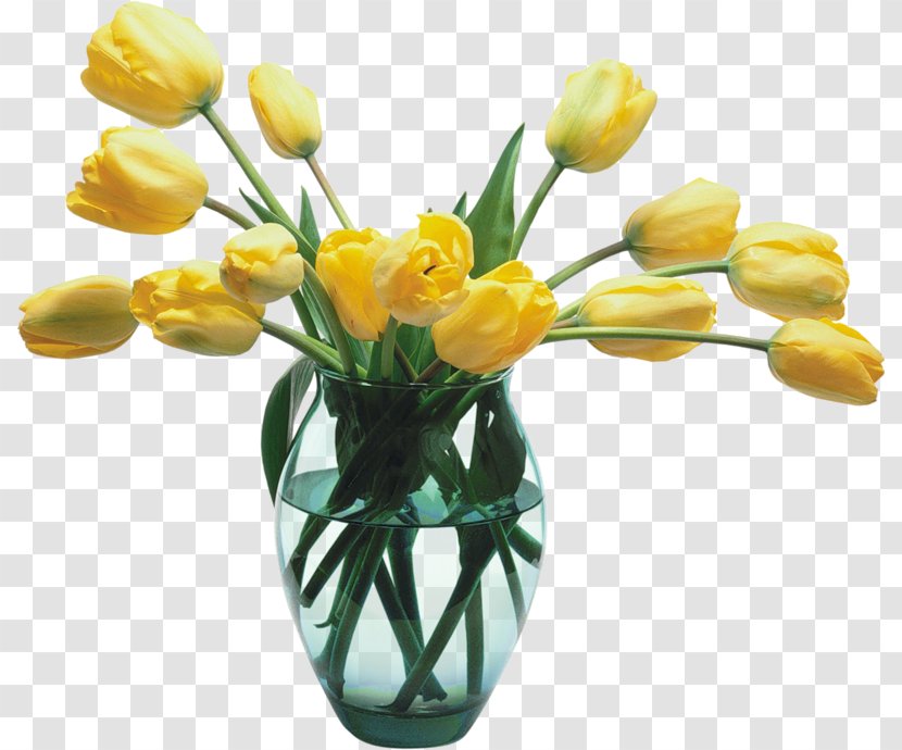 Flower Tulip Clip Art - Floristry - Glass Vase With Yellow Tulips Transparent PNG