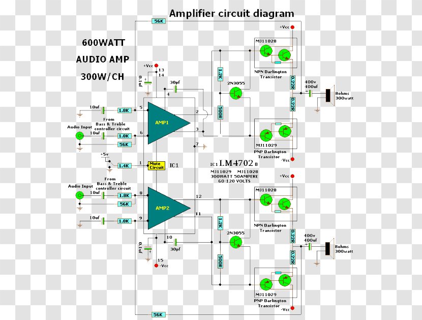 Audio Power Amplifier Circuit Diagram Electronic Electronics - Technology Transparent PNG