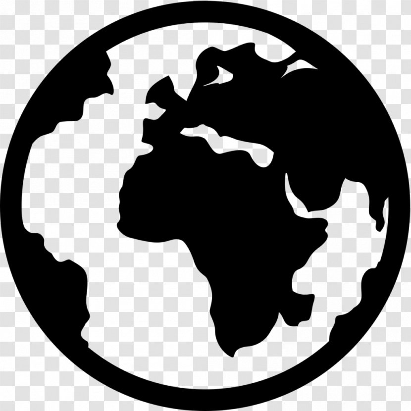 World Map Globe Symbol - Black And White Transparent PNG