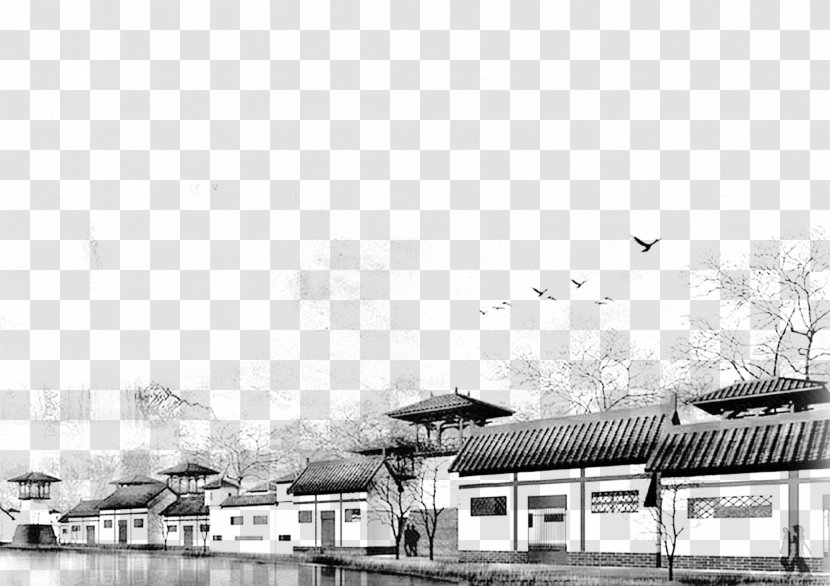 Chinoiserie Ink Wash Painting Gongbi - Property - Town Landscape Transparent PNG