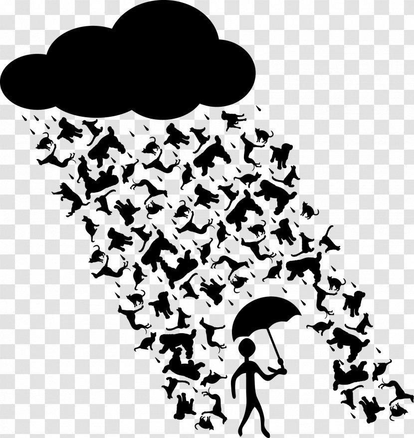 Dog Cat Rain Idiom Clip Art - Monochrome Photography Transparent PNG