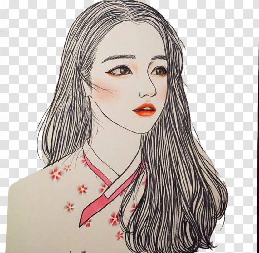 Drawing Illustrator Ulzzang Art Illustration - Watercolor - Hand-painted Hair Girls Avatar Transparent PNG
