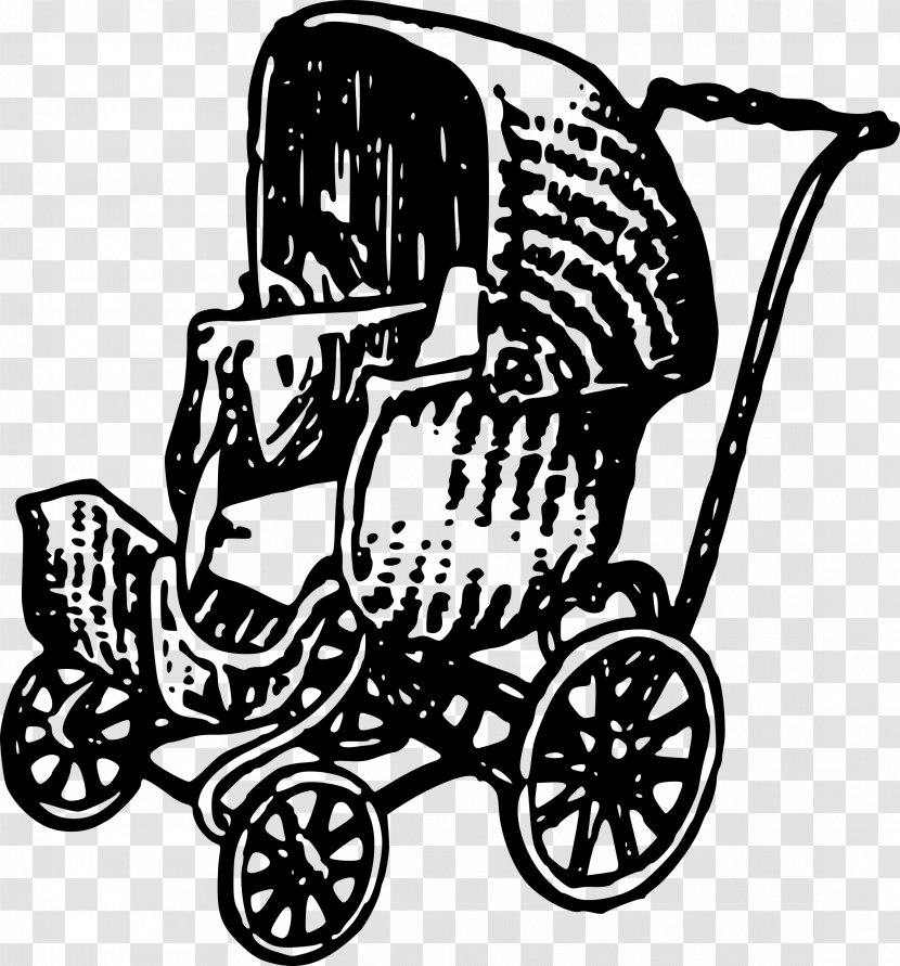 Baby Transport Clip Art - Black And White - Carriage Transparent PNG