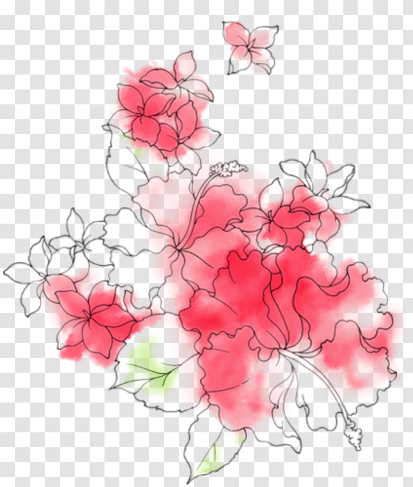 Brush Hibiscus Watercolor Painting - Flora - Embroidery Transparent PNG