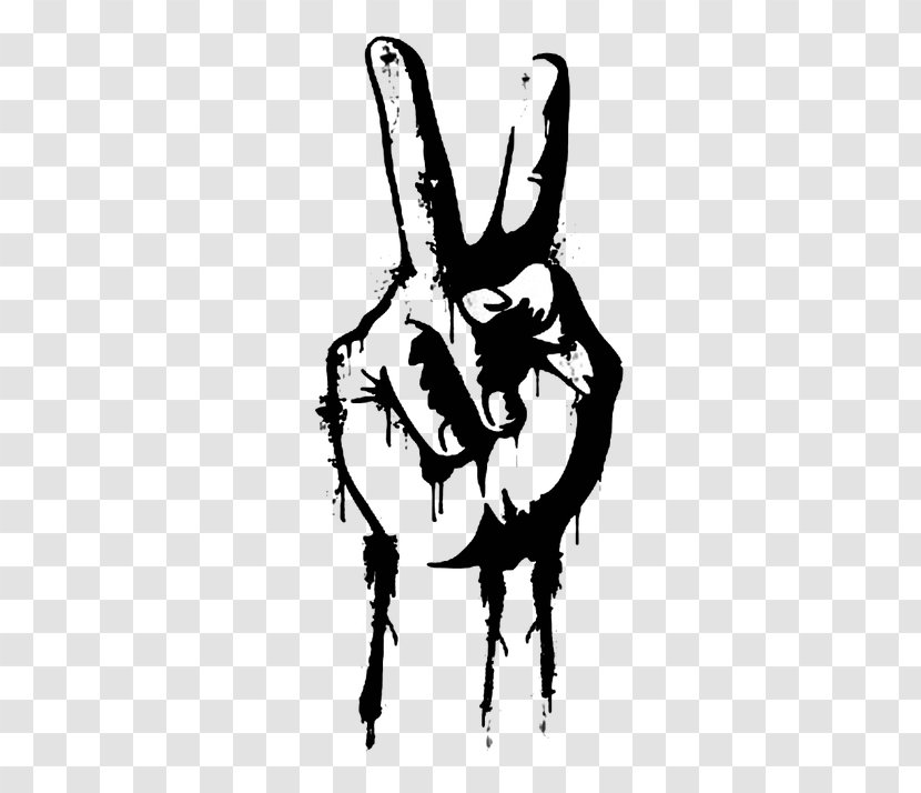 V Sign Drawing Peace Symbols Hand Black And White - Horse Like Mammal Transparent PNG