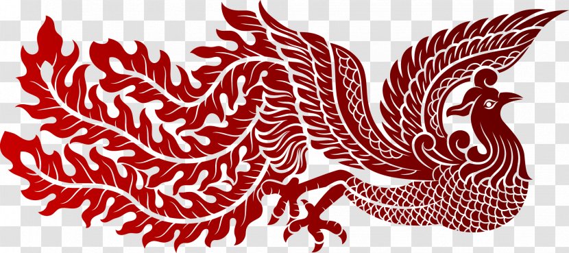 Fenghuang Phoenix Chinese Dragon Illustration - Red - Silhouette Transparent PNG