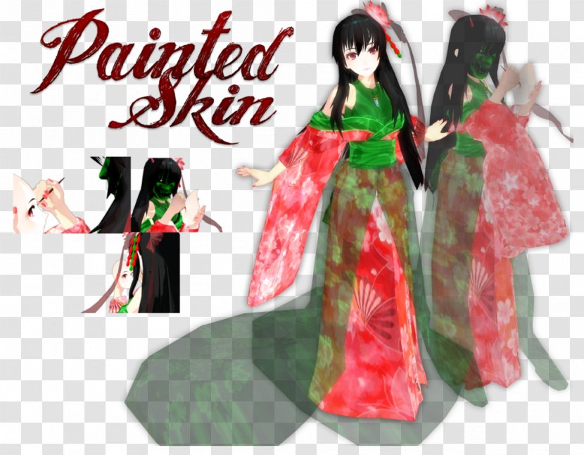 Kimono Hanfu MikuMikuDance Painted Skin Dress - Hatsune Miku - Lotus Chinese Painting Transparent PNG