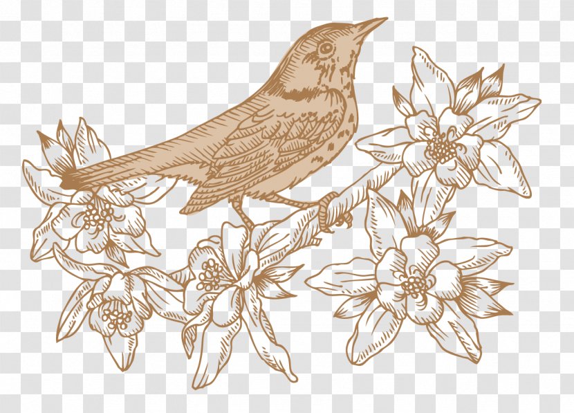 Bird Flower Floral Design Clip Art - Retro Birds Realism Transparent PNG