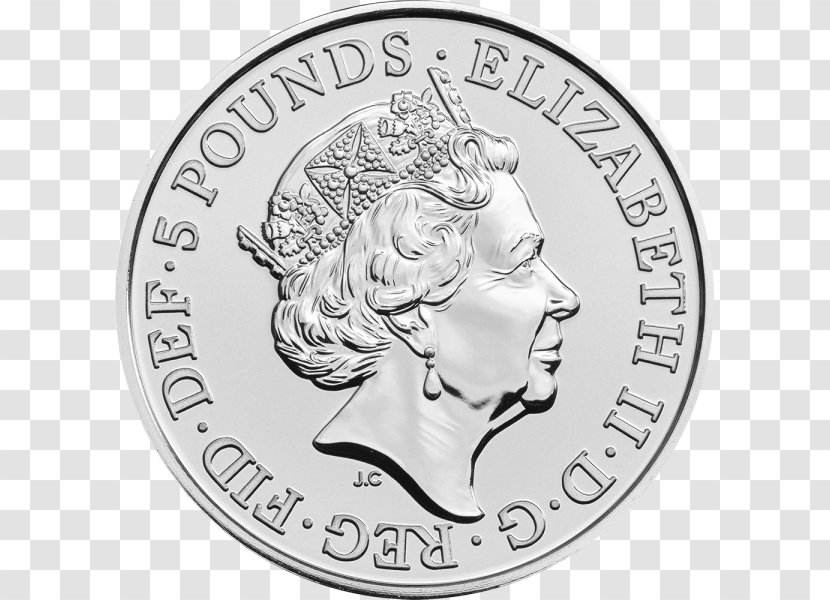 Royal Mint Scotland The Queen's Beasts Five Pounds Coin - Black And White Transparent PNG